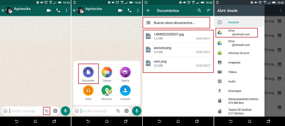 enviar documentos en los chats de Whatsapp desde Android
