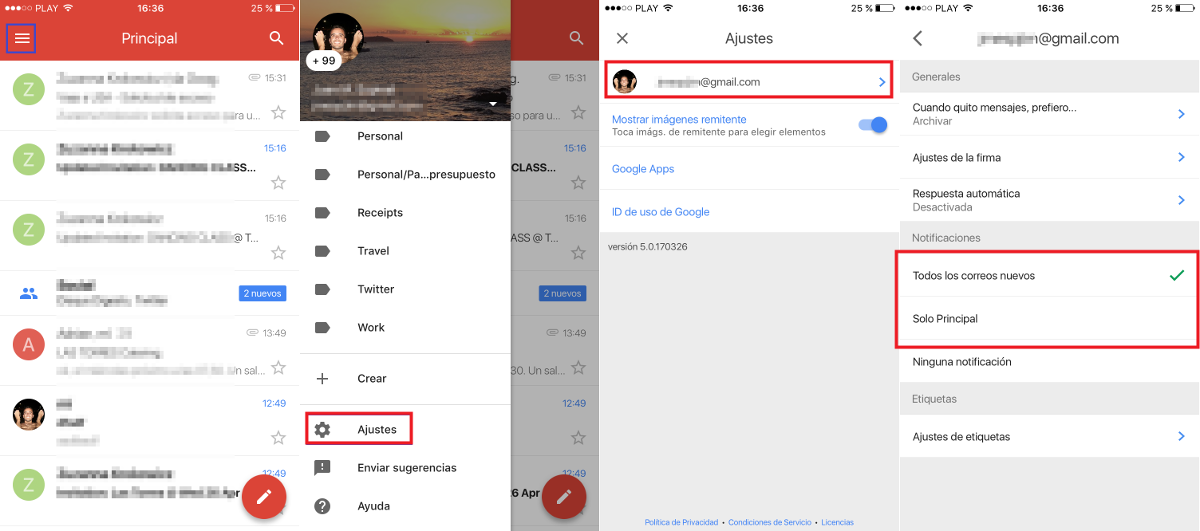 como activar notificaciones de Gmail en iOS