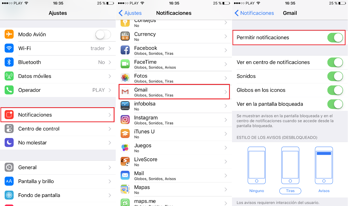 como recibir notificaciones en iPhone de los correo recibidos en Gmail