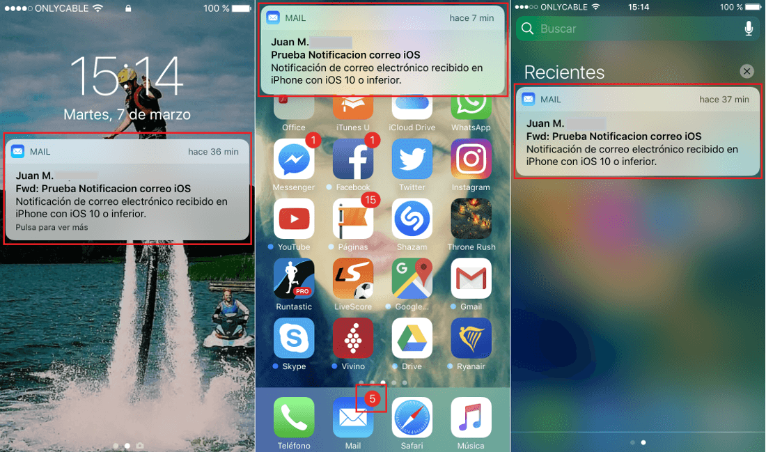 habilitar las notificaciones de coreo recibido en la app Mail de iPhone en iOS