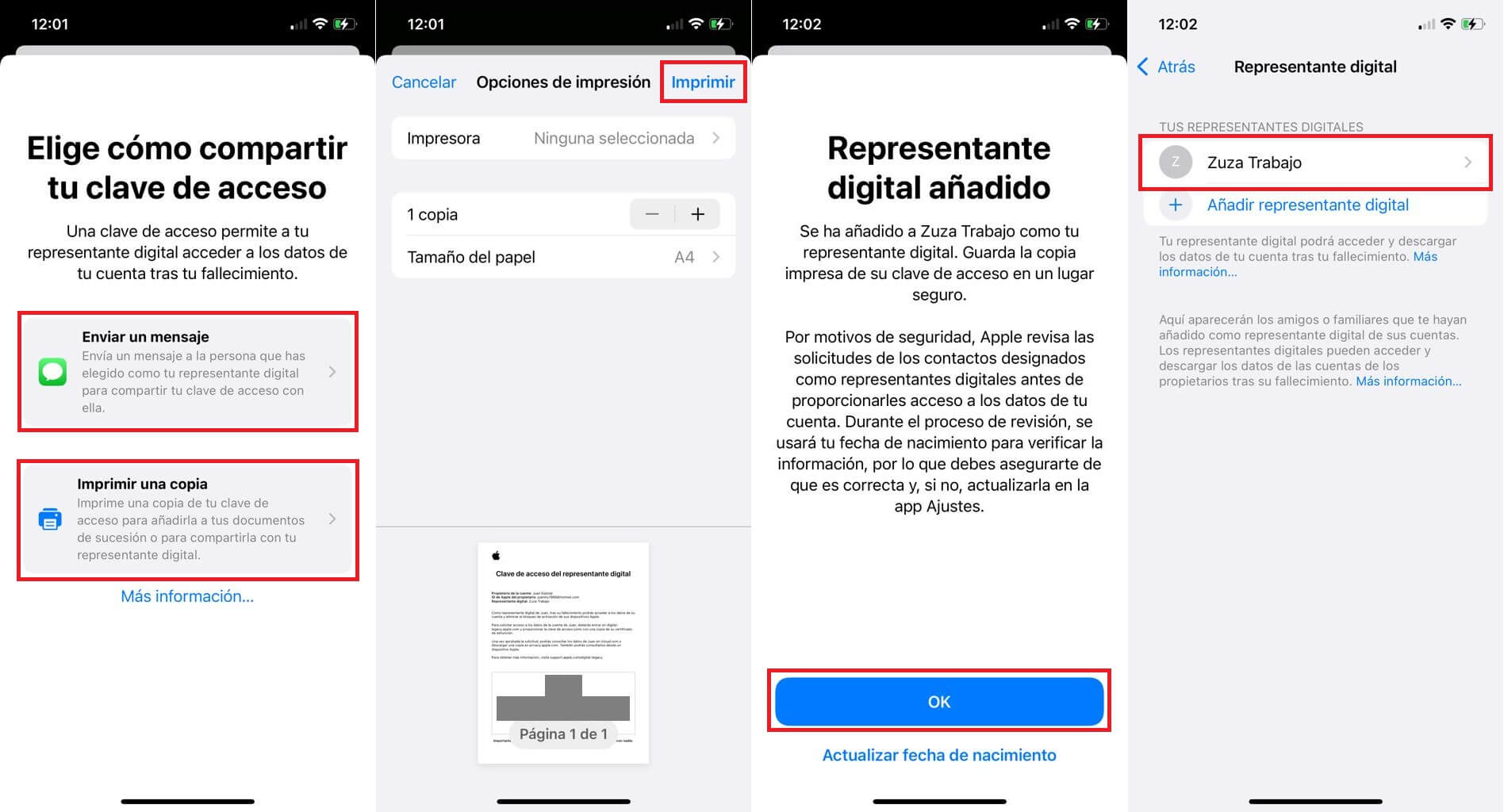 Como añadir y configurar un representante digital en caso de fallecimiento