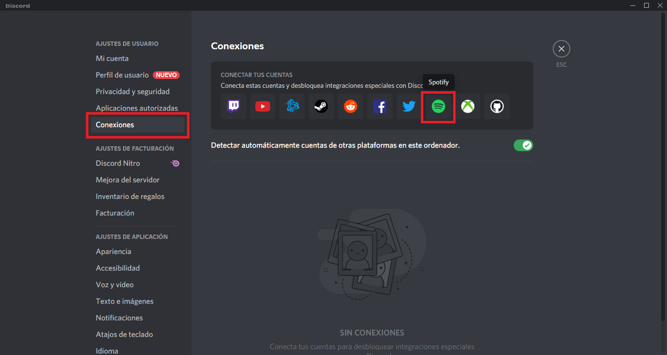 como vincular tu cuenta de spotify y discord