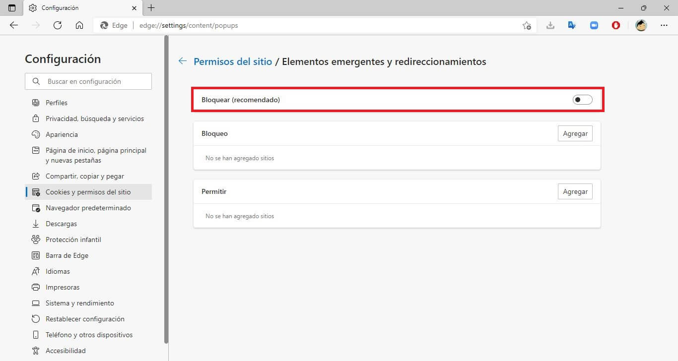 como desactivar el bloqueador de redireccionamientos en microsoft edge