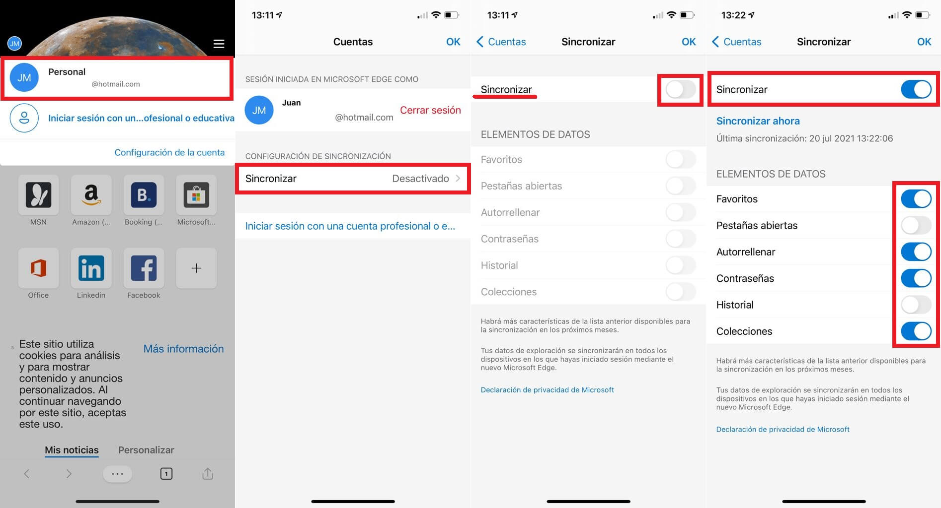 configurar la sincronizacion de microsoft edge para iPhone o Android