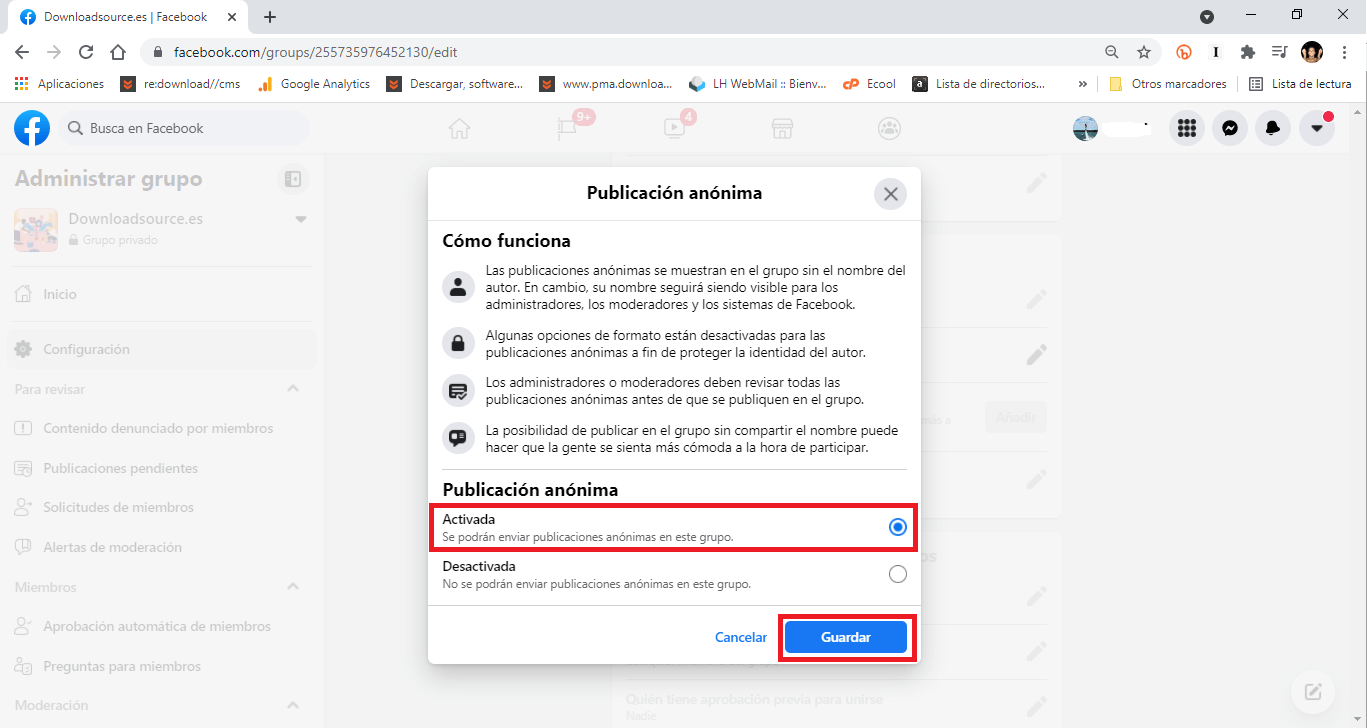 habilitar las publicaciones privadas en grupos de facebook