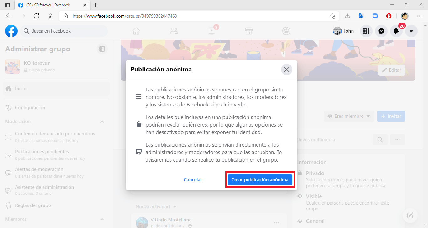 publicaciones anónimas en grupos de facebook