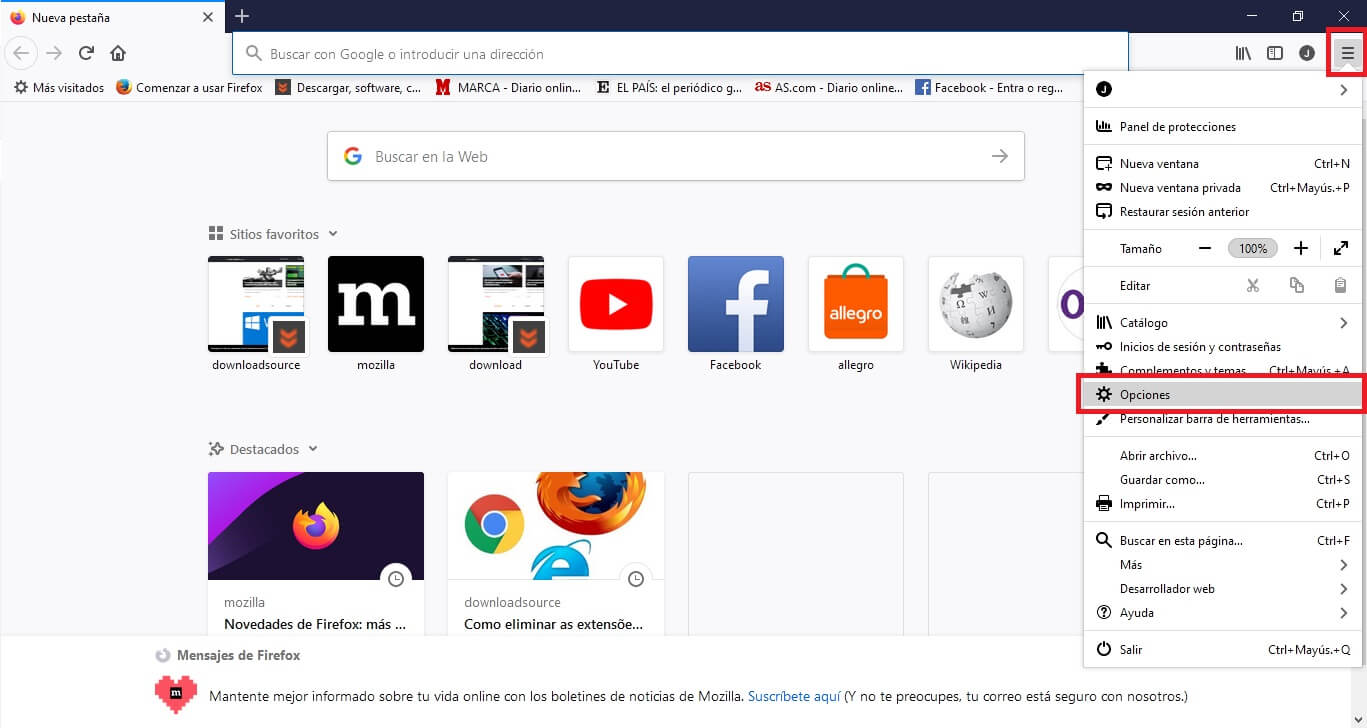 como activar la vista previa de todas las pestañas del navegador Firefox en windows 10