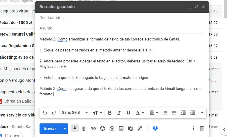 eliminar el formato del texto de los correos electronicos de gmail