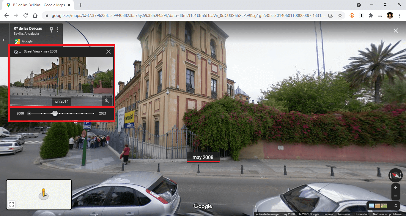 ver imágenes de lugares y edificios de años anteriores en google Maps o Street view