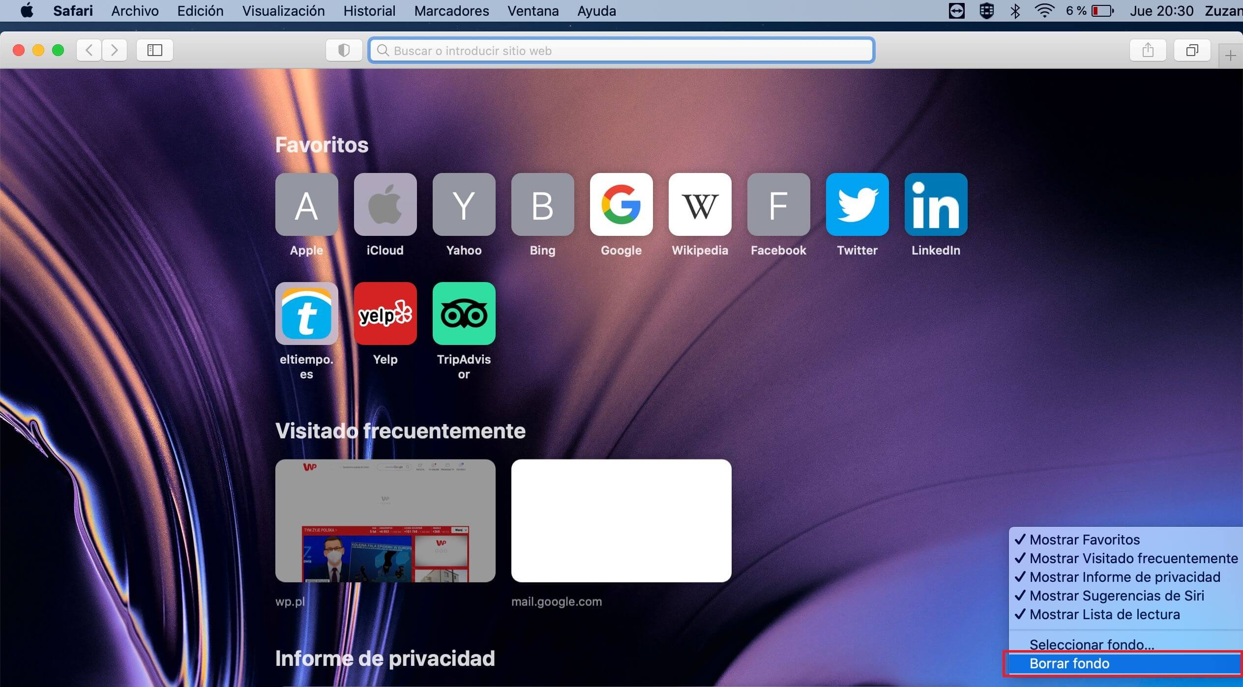 personalizar la imagen de fondo de safari en macbook