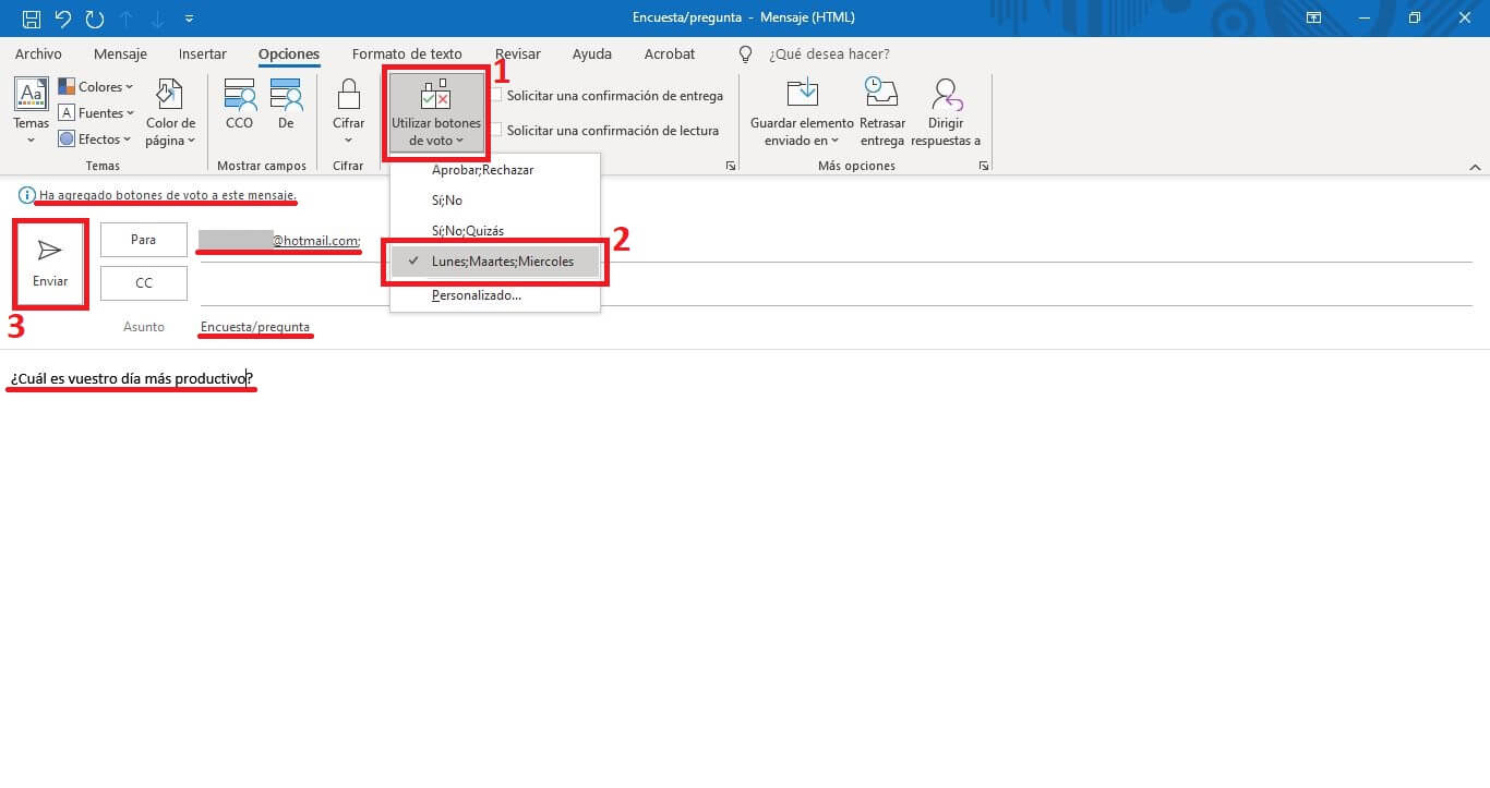 como crear encuestas en los correos electronicos de outlook