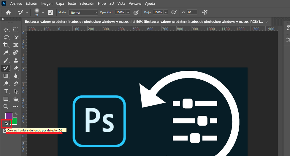 como restablecer los colores de muestra de photoshop