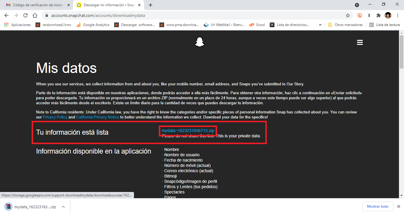 descarga los datos de tu cuenta de snapchat y borrar tu cuenta de forma segura