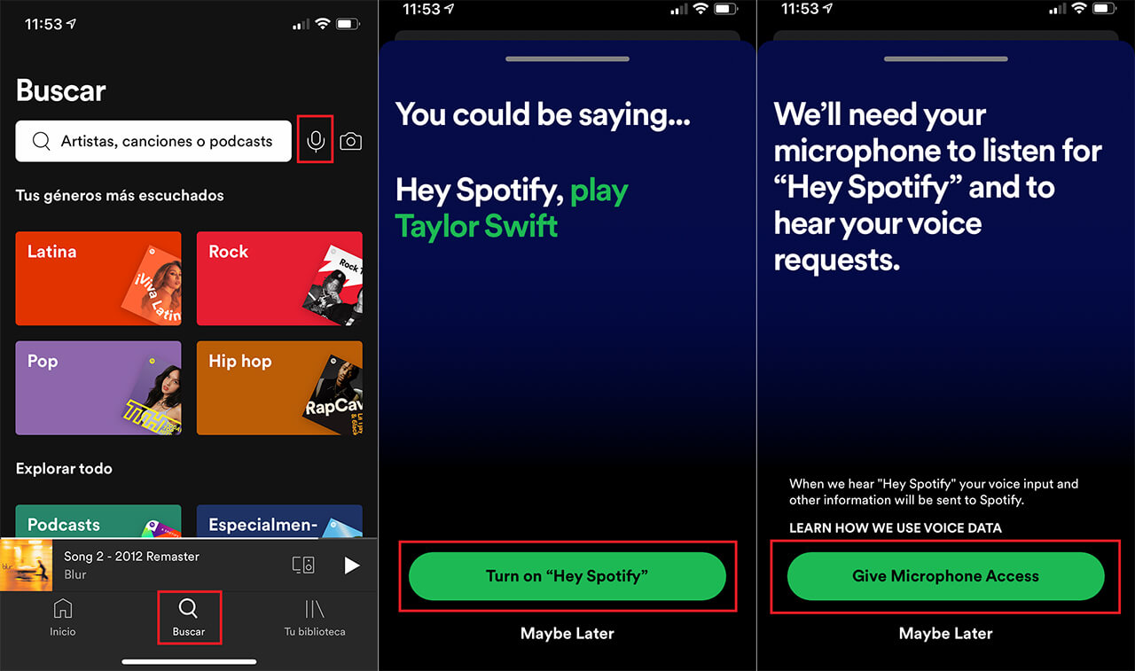 Hey Spotify en la app spotify para iPhone o Android