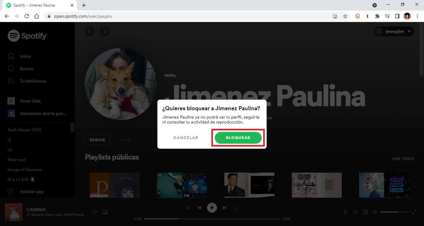 como bloquear usuarios en spotify