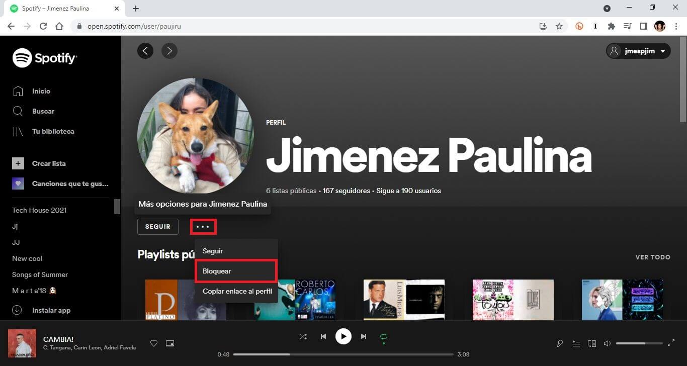 bloquear usuarios en spotify