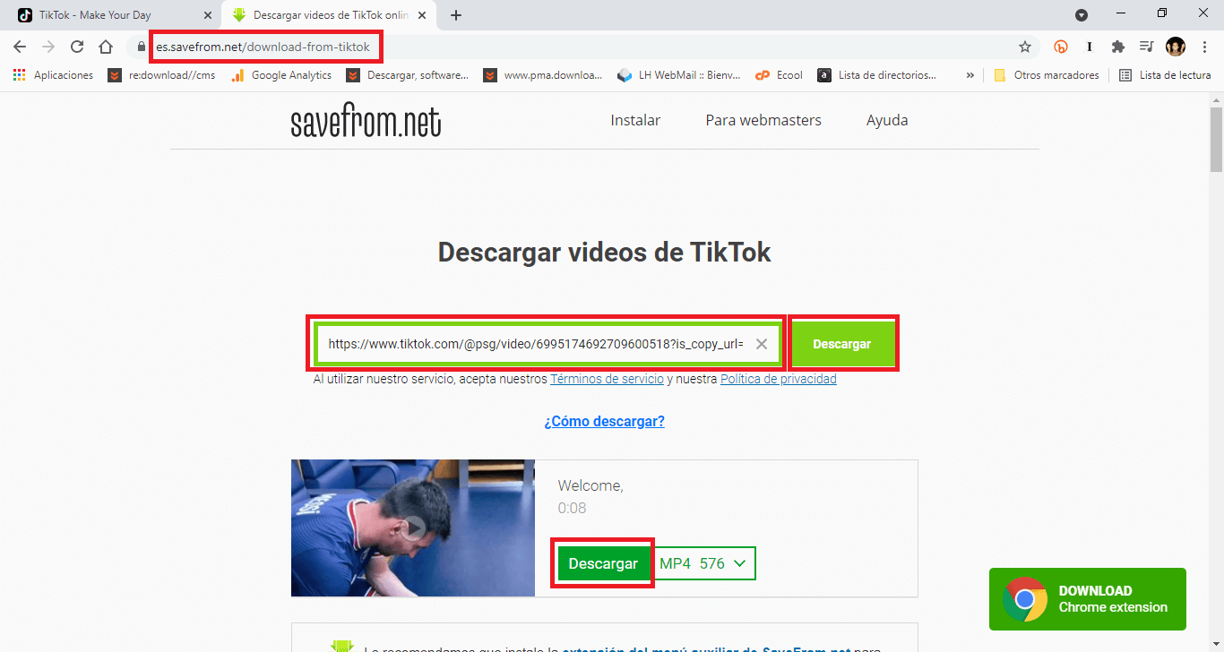 descarga un video de tiktok en tu ordeandor