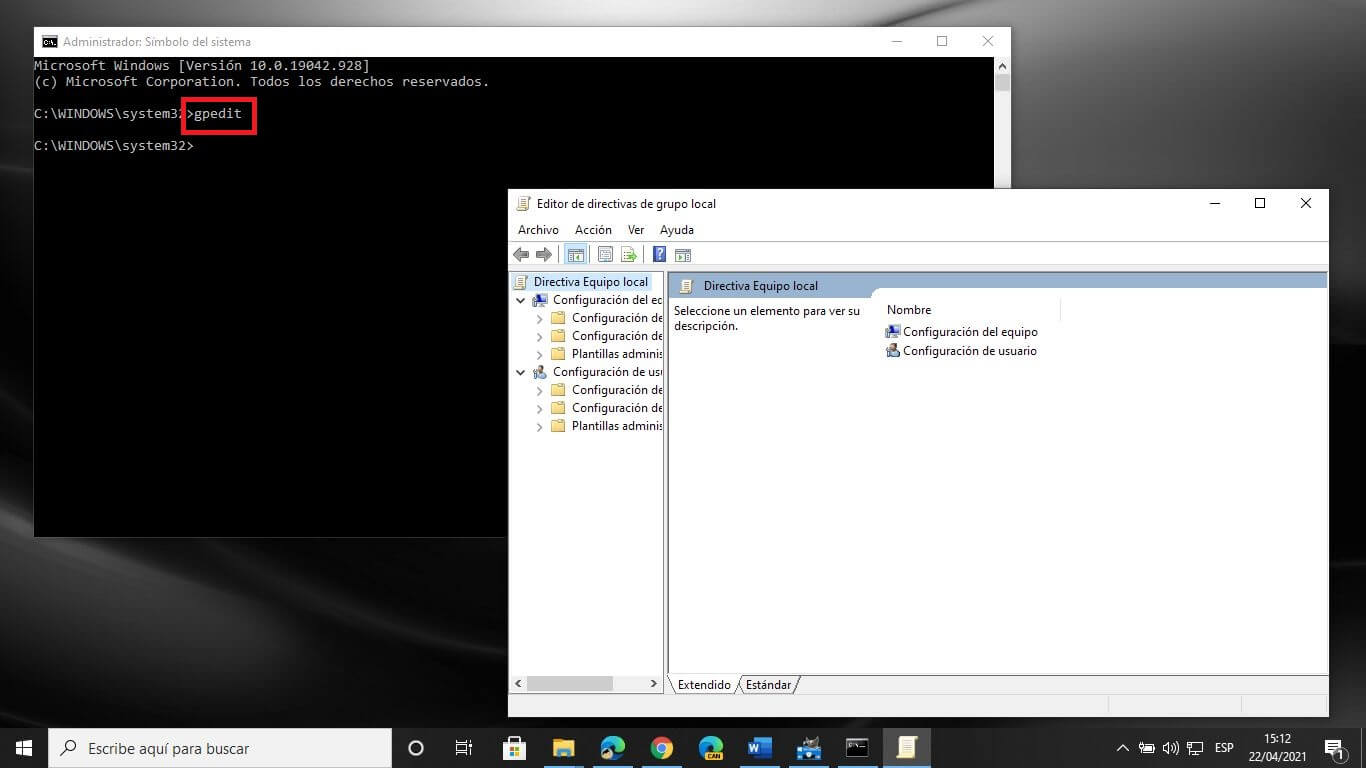 abrir el editor de directivas de grupo local de windows 10 para realizar configuraciones en el sistema operativo