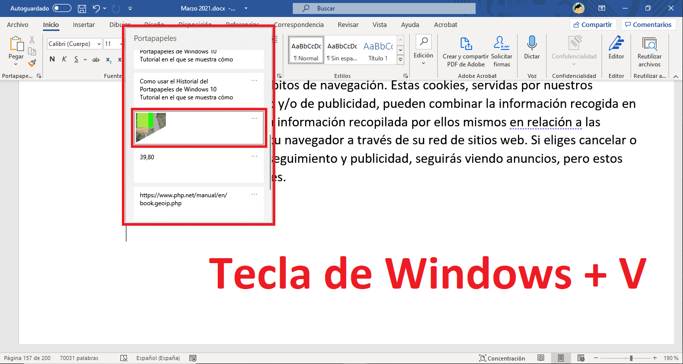 como usar el historial del portapapeles para pegar archivos copiados con anterioridad en windows 10