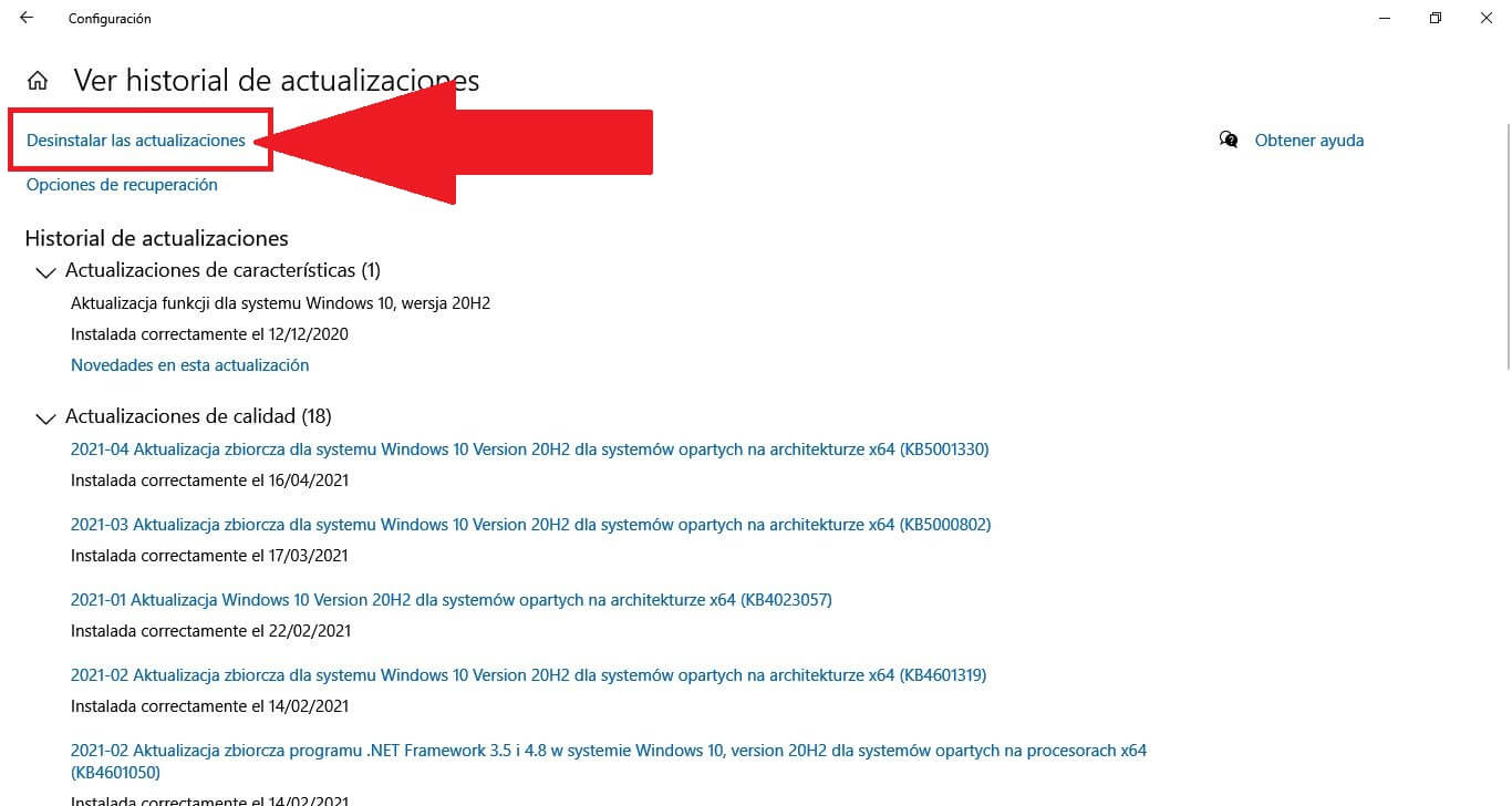 caída de rendimiento de Windows 10 tras instalar la actualización: KB5000842