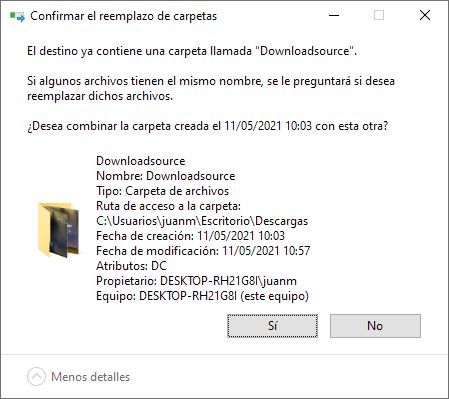 preguntar al combinar carpetas con el mismo nombre en windows 10