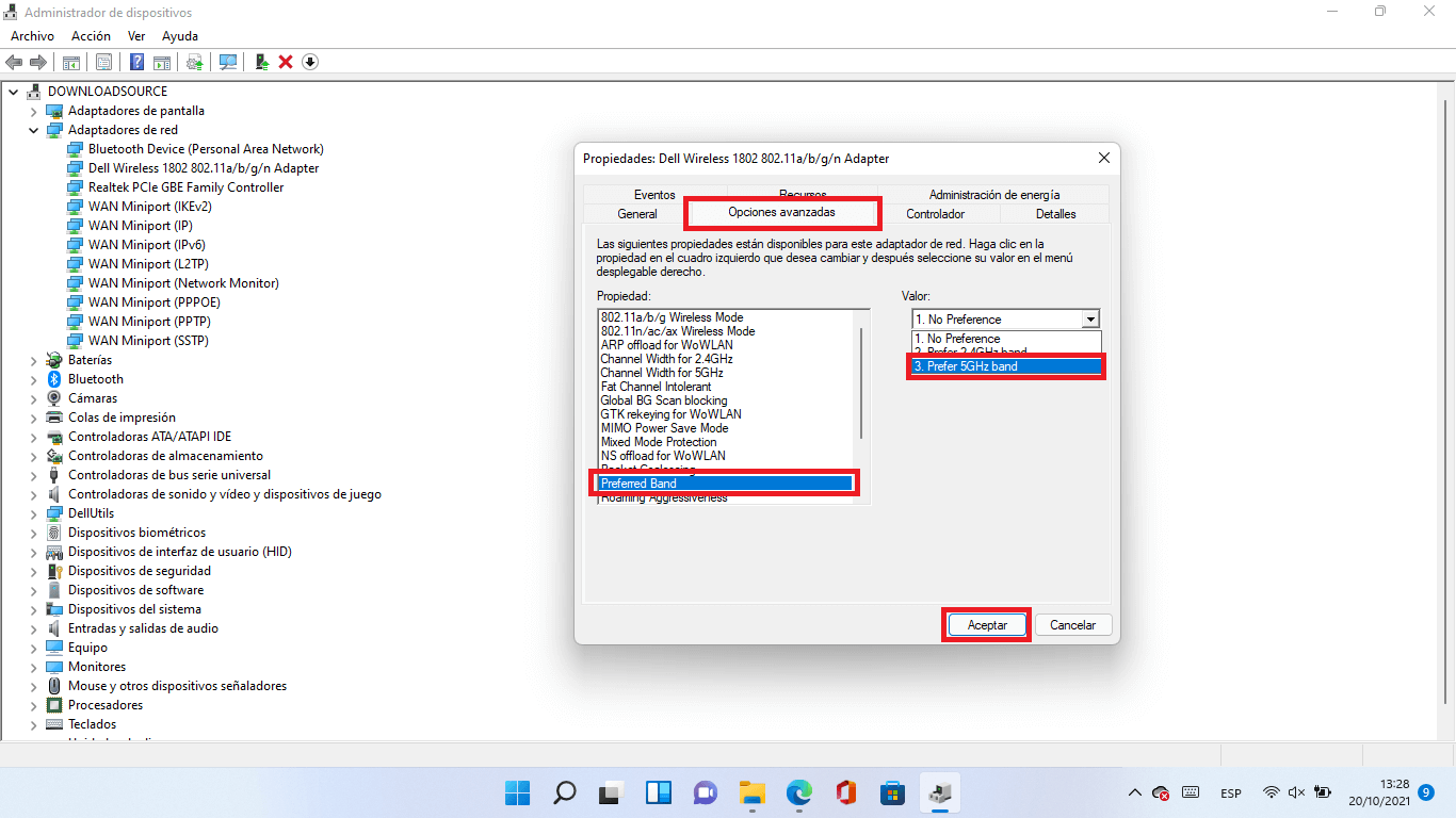 hacer que tu ordenador con Windows 11 siempre se conecte a la red Wifi 5GHz
