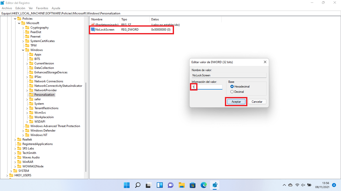 quitar la pantalla de bloqueo de Windows 11