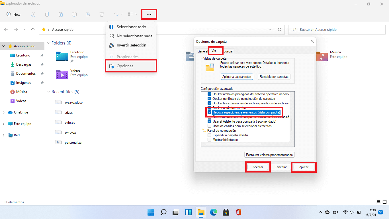 Windows 11 y la vista compacta del Explorador de archivos