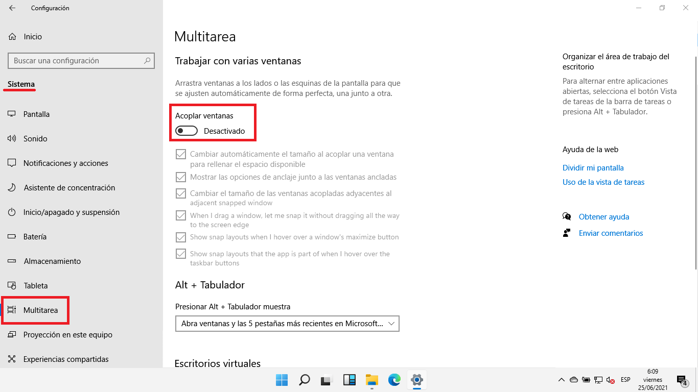 Desactivar por completo la función Snap de Windows 11 (acoplar ventanas)