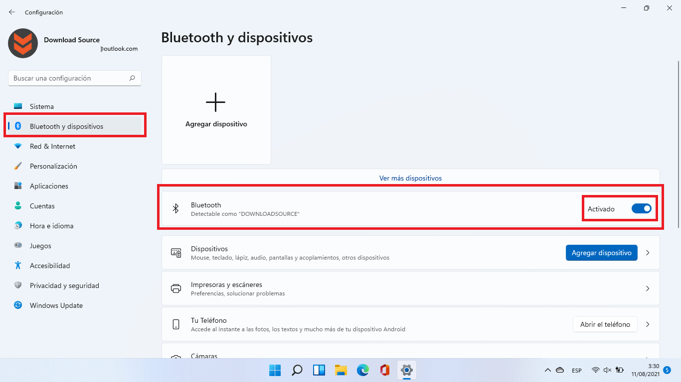 como activar o desactivar el bluetooth en windows 11