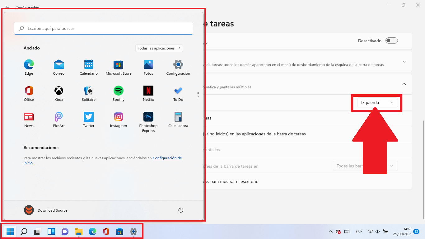 alinear los iconos de la barra de tareas a la izquierda en windows 11