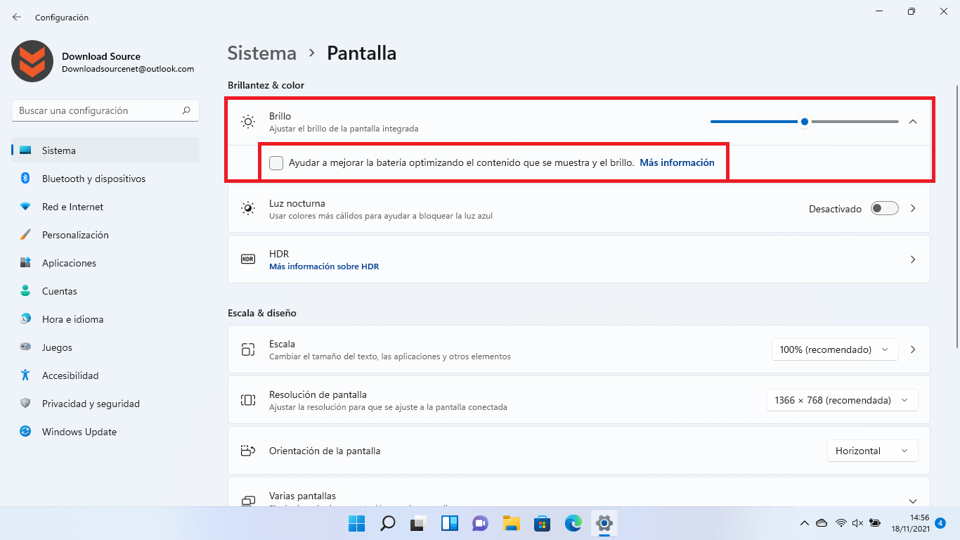 como deshabilitar el ajuste de brillo automático de pantalla en Windows 11