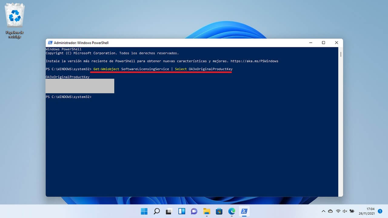 conseguir la clave de producto con la que activas windows 11