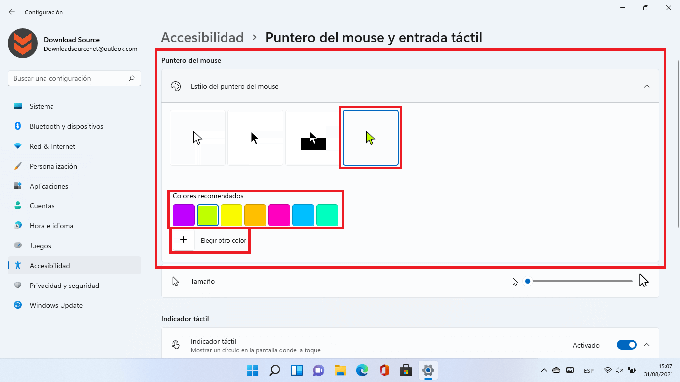 Como cambiar el color del cursor del ratón en windows 11