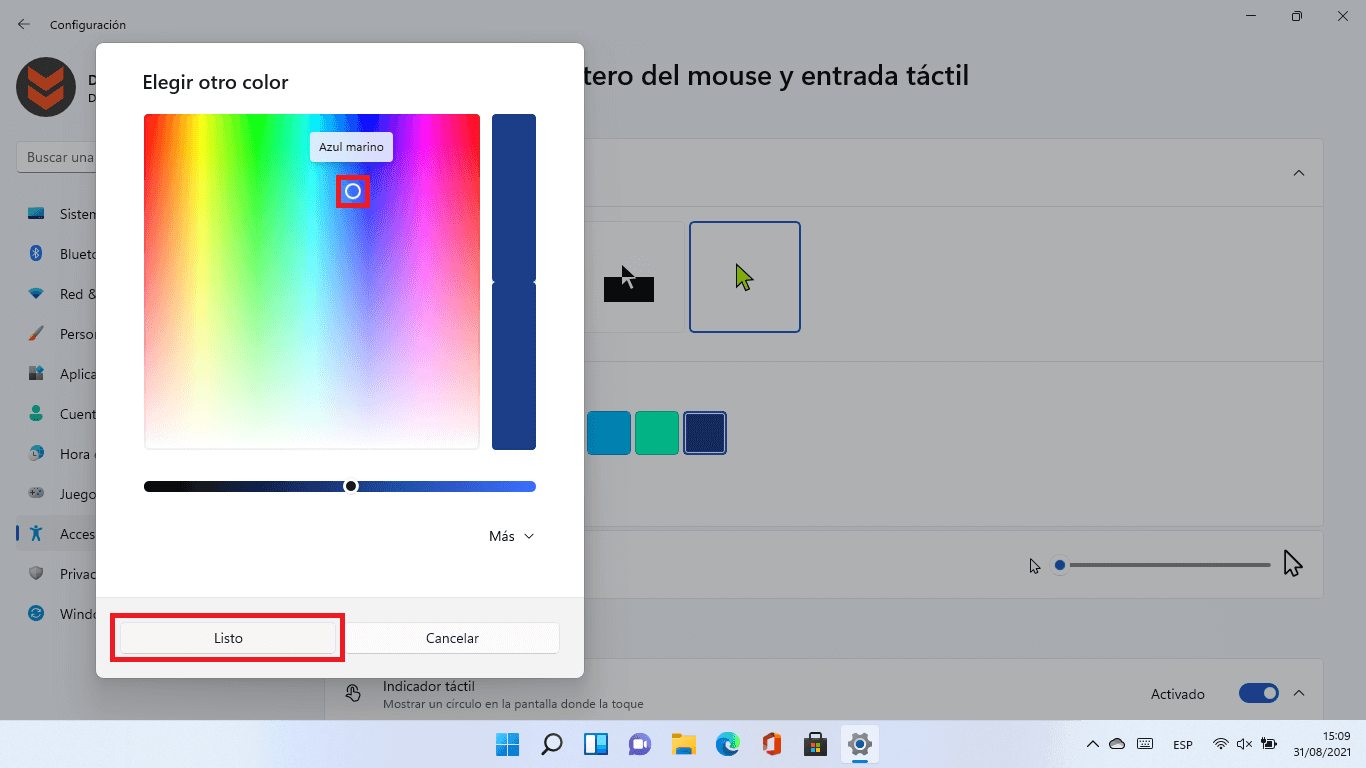 Como personalizar el color del cursor o puntero del ratón en windows 11