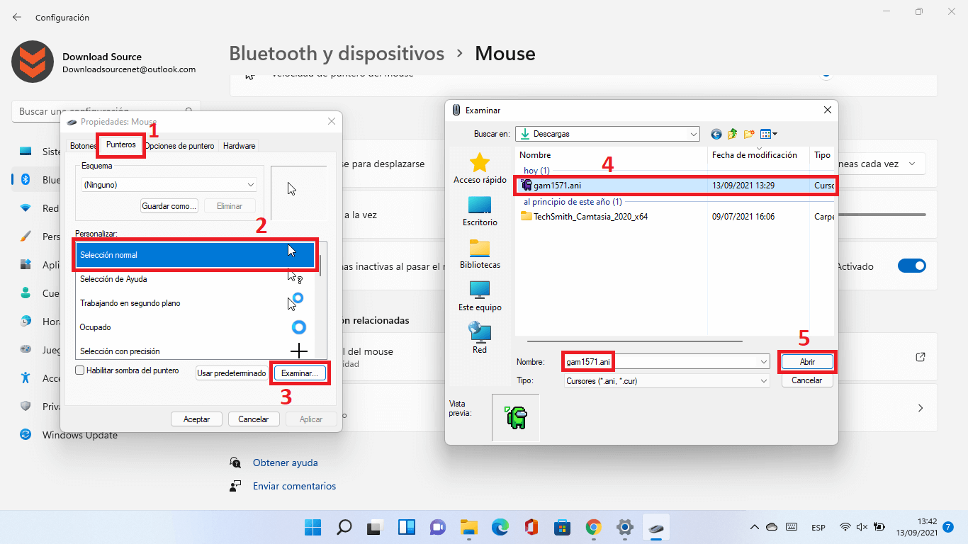 cambiar el diseño del puntero del ratón en Windows 11