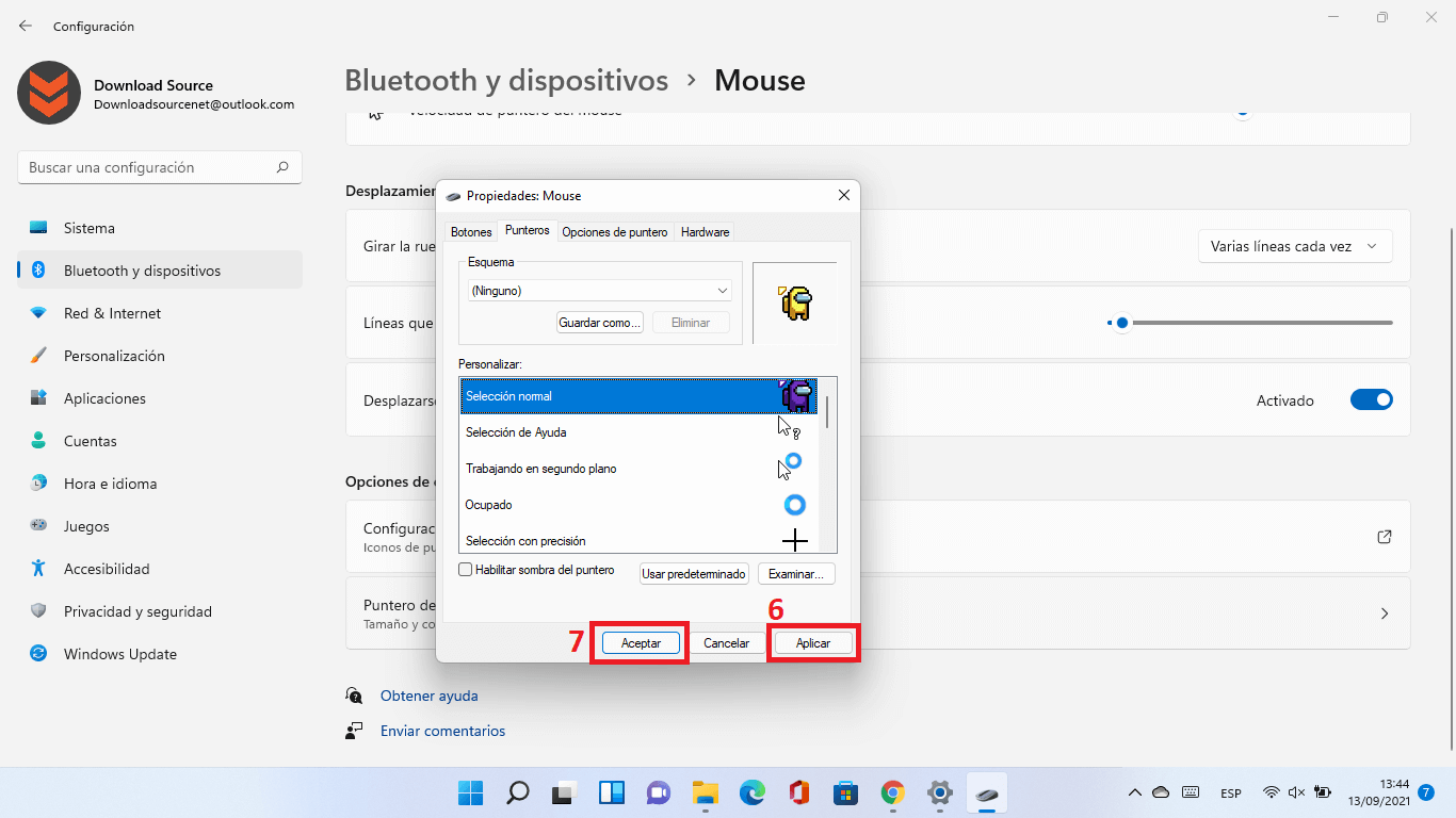 Como cambiar el diseño del cursor en windows 11