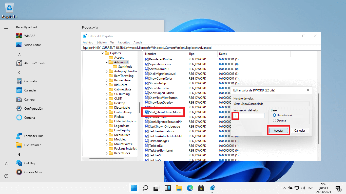 habilitar el menú de inicio antiguo en windows 11