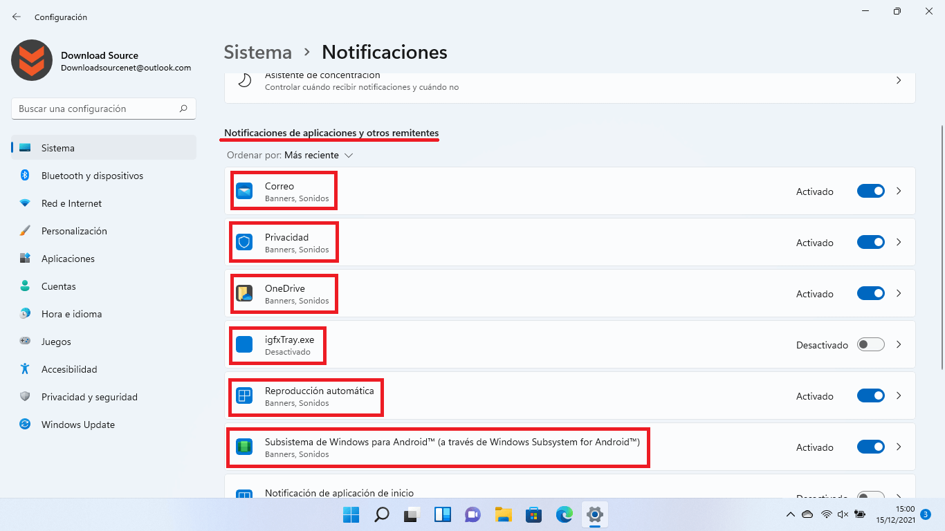 desactivar el sonido de notificaciones de una app especifica de windows 11