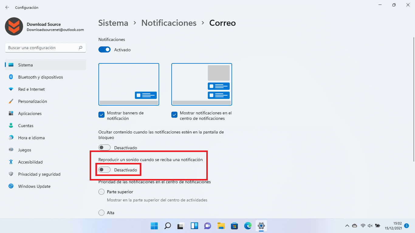 deshabilita la notificación de sonido de una app instalada en windows 11