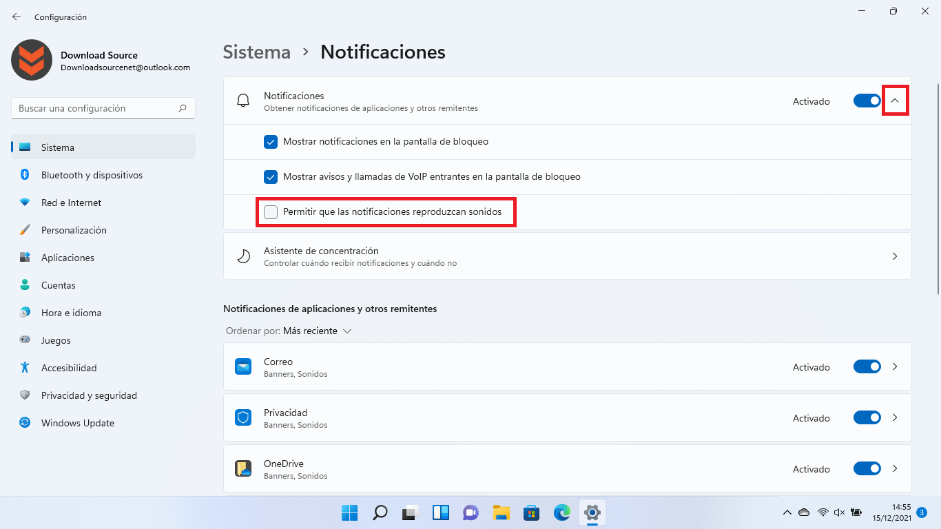 como desactivar todas las notificaciones de de apps individuales de windows 11