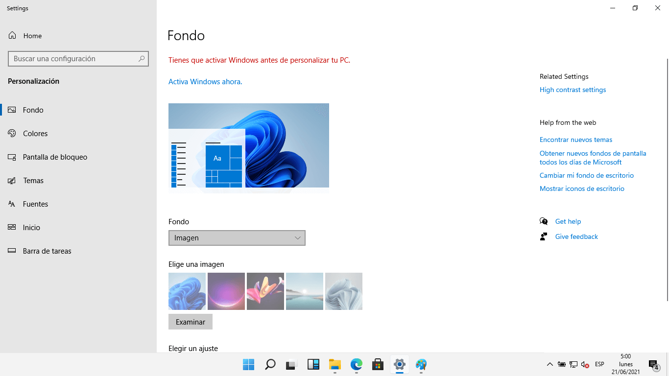 tienes que activar windows 11 antes de personalizar tu PC
