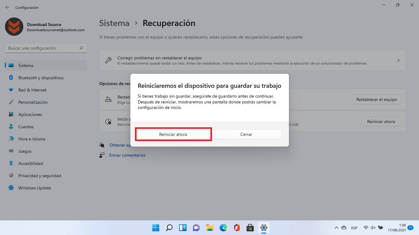 windows 11 puede ser reinstalado desde el inicio avanzado