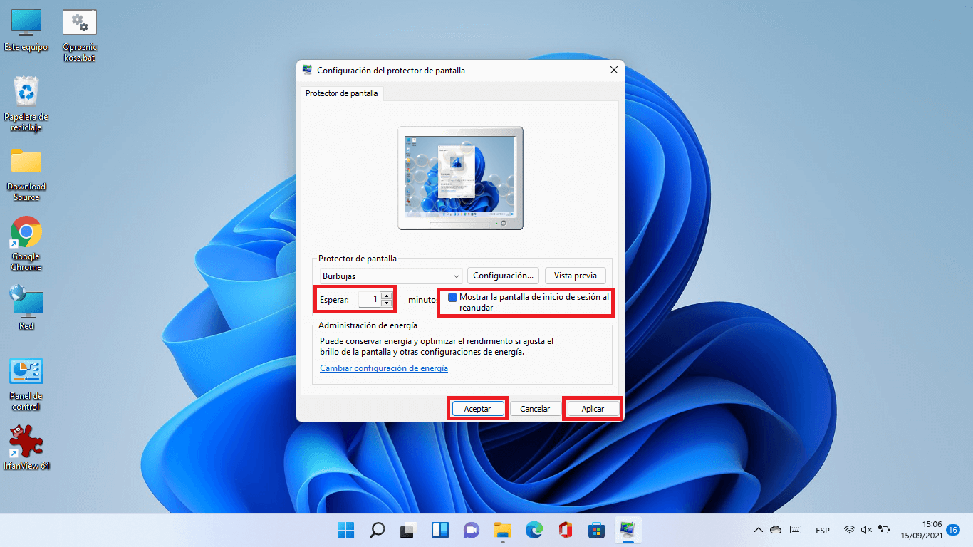 como activar y usar un salvapantallas en Windows 11