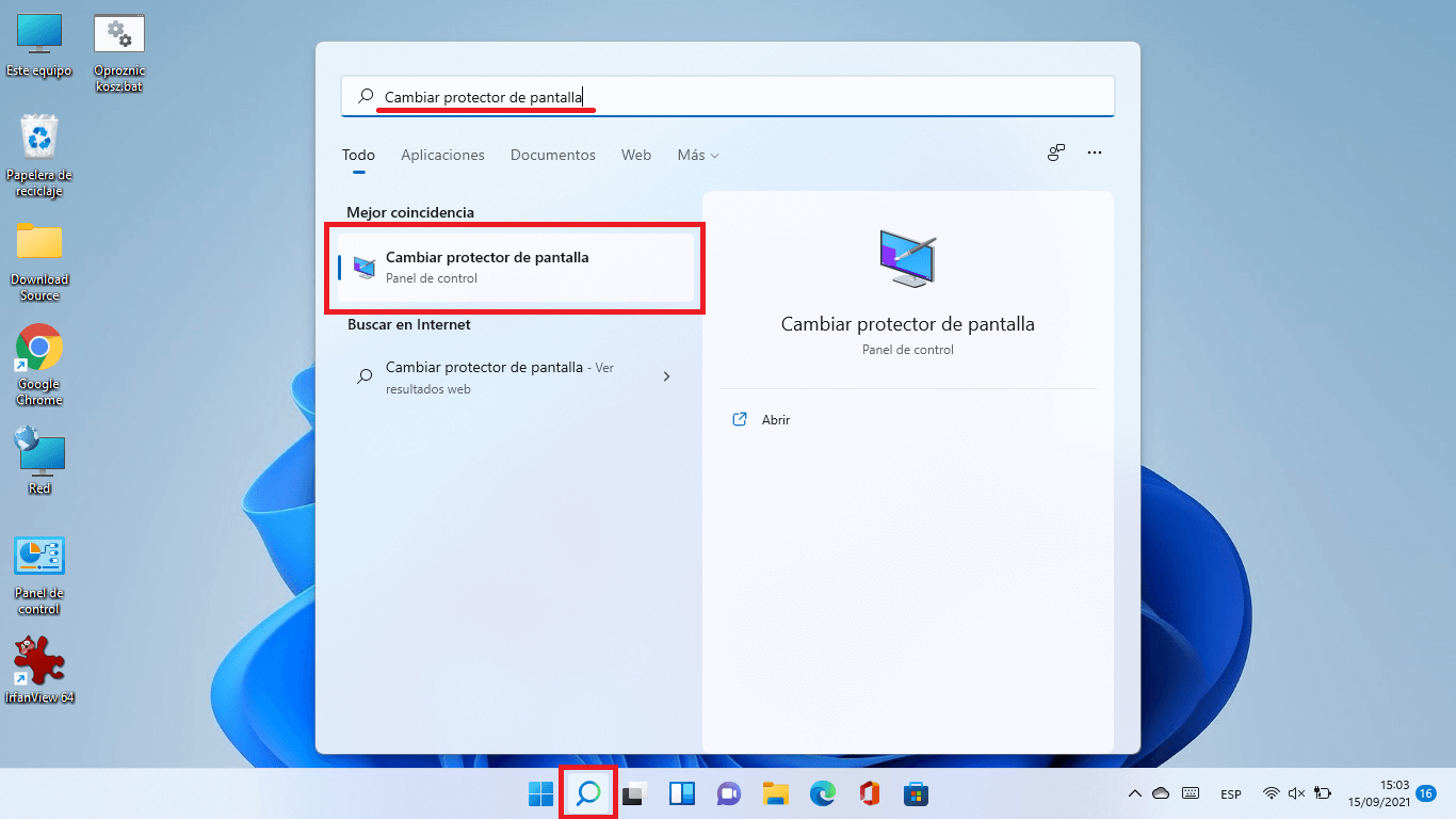 como habilitar el protector de pantalla de Windows 11