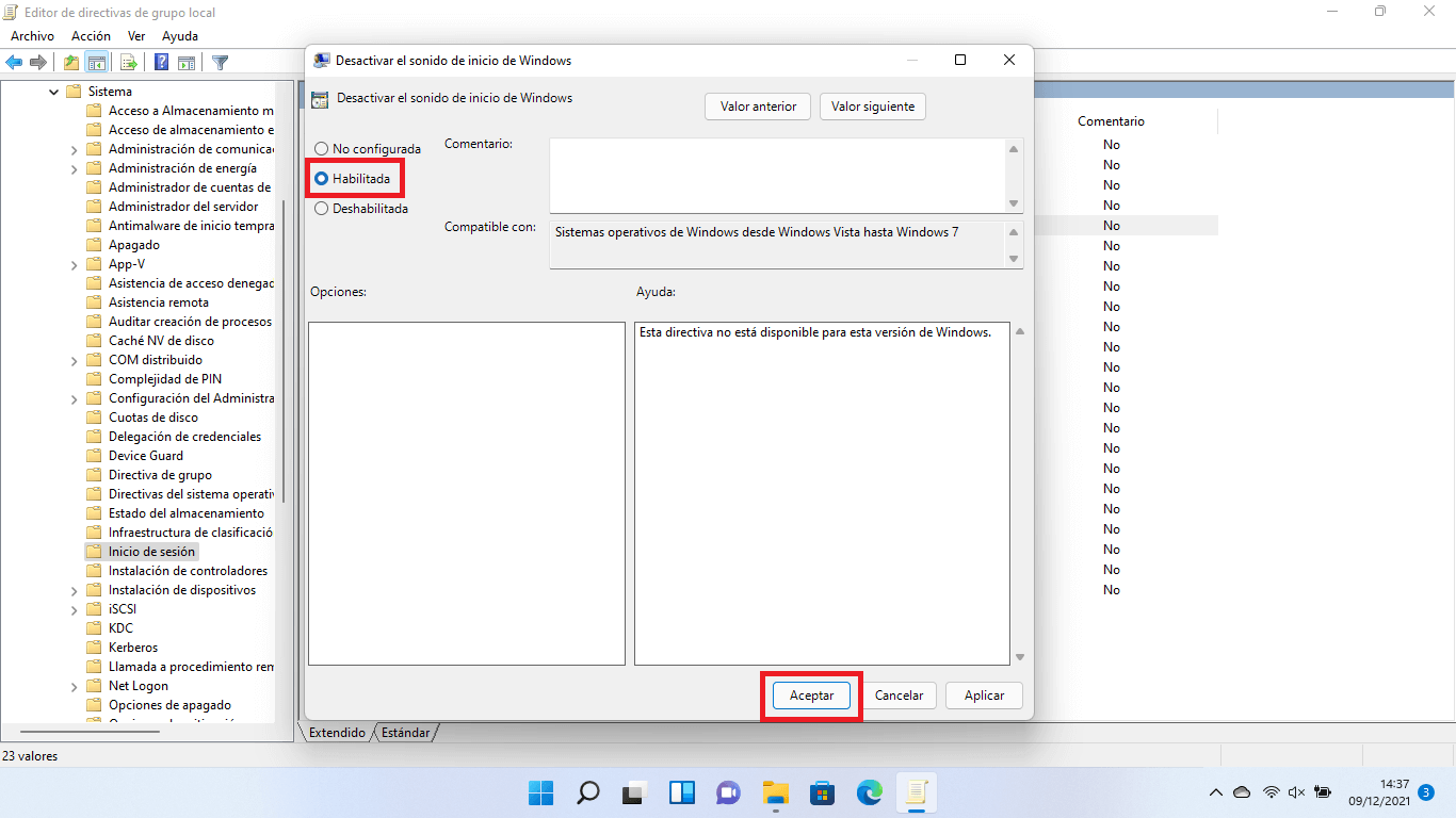 como desactivar el sonido de inicio de Windows 11 