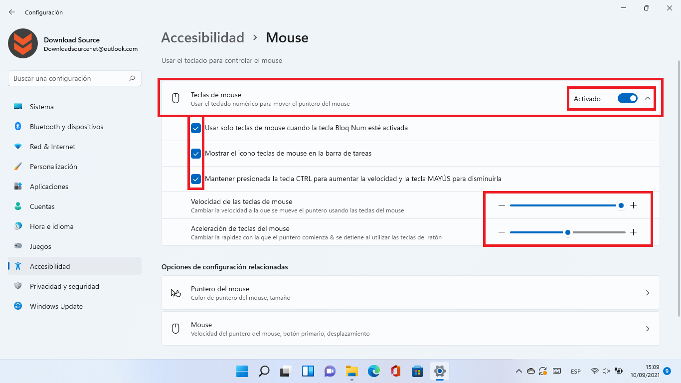 Como controlar el cursor del ratón con el teclado numérico de tu ordenador con Windows 11