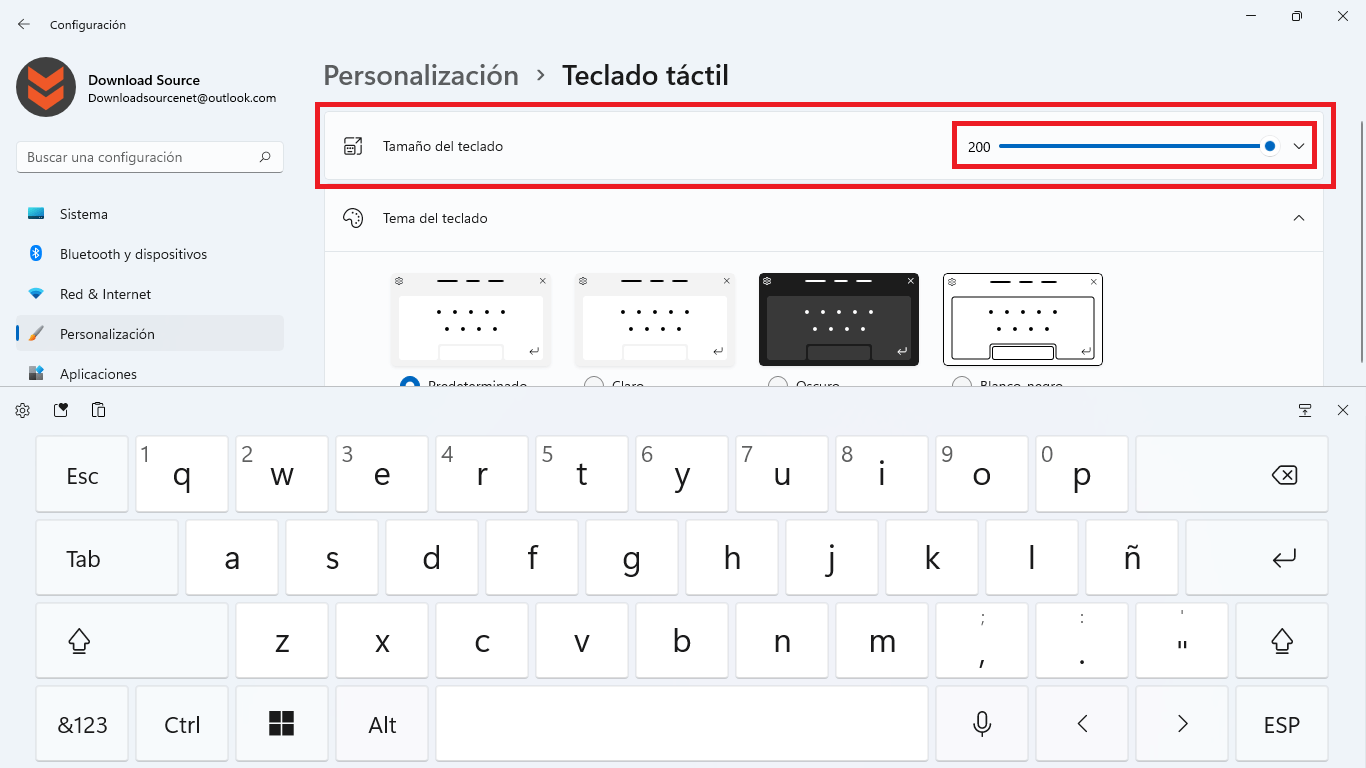 como personalizar el teclado tactil de windows 11