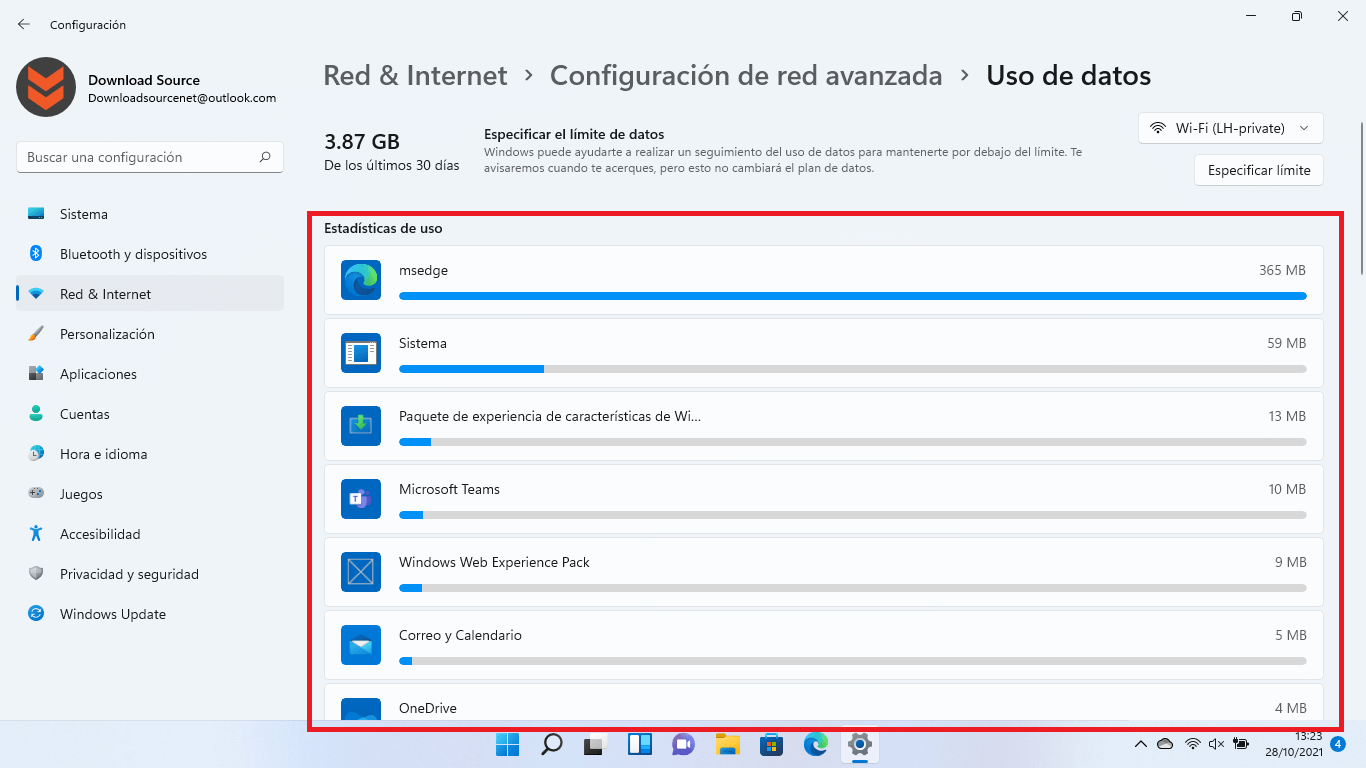 como saber si las apps usan internet en segundo plano de windows 11