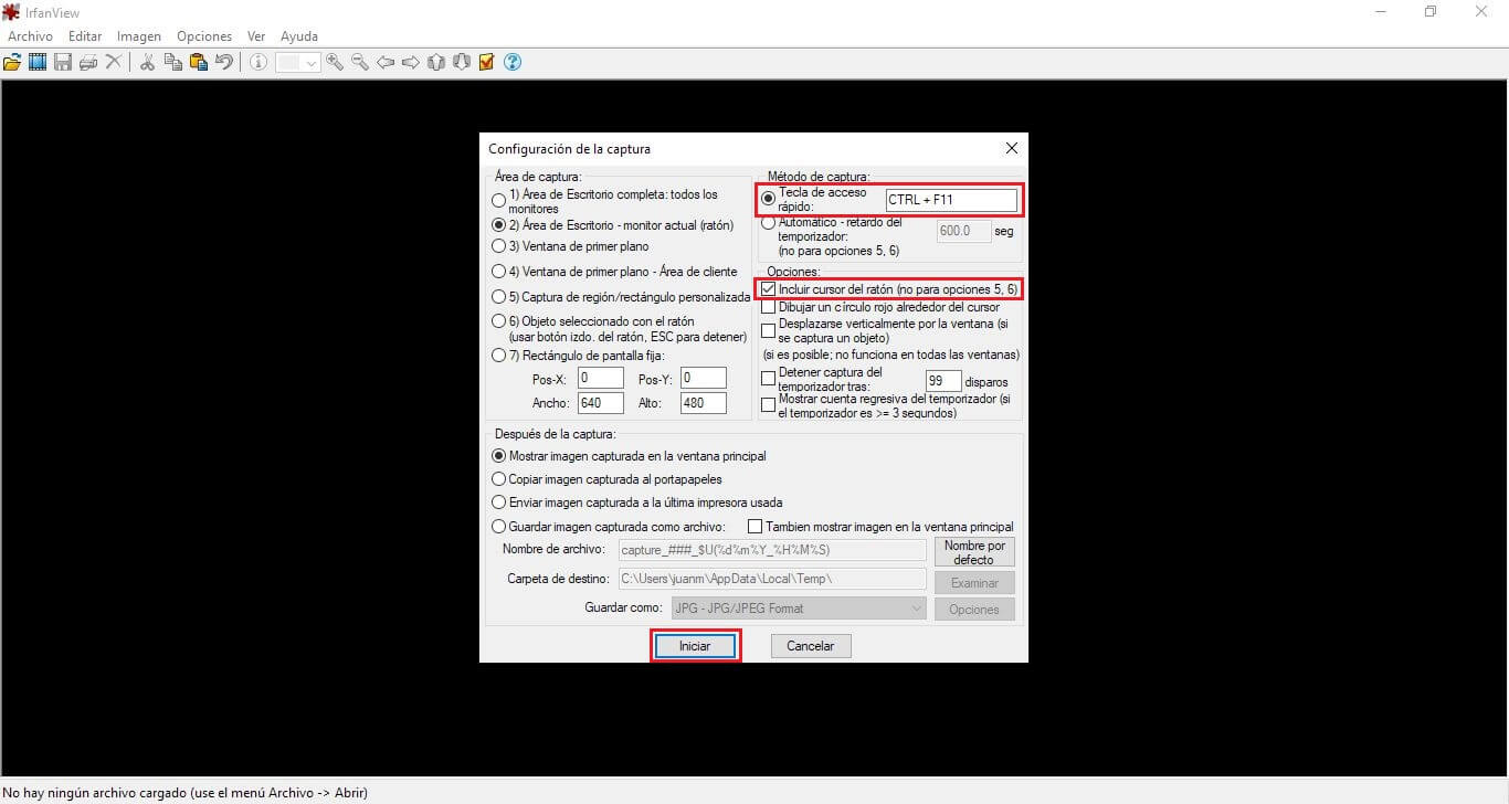 toma capturas de pantalla de tu ordenador con Windows 10 que contenga el cursor del ratón